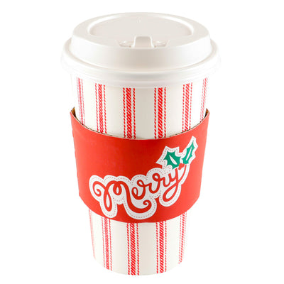 Red Ticking Merry Christmas Sleeve Cup with Lid