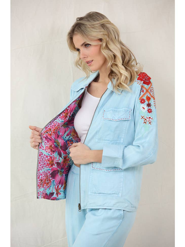 Sunset Embroidered Jacket & Pants - Blue