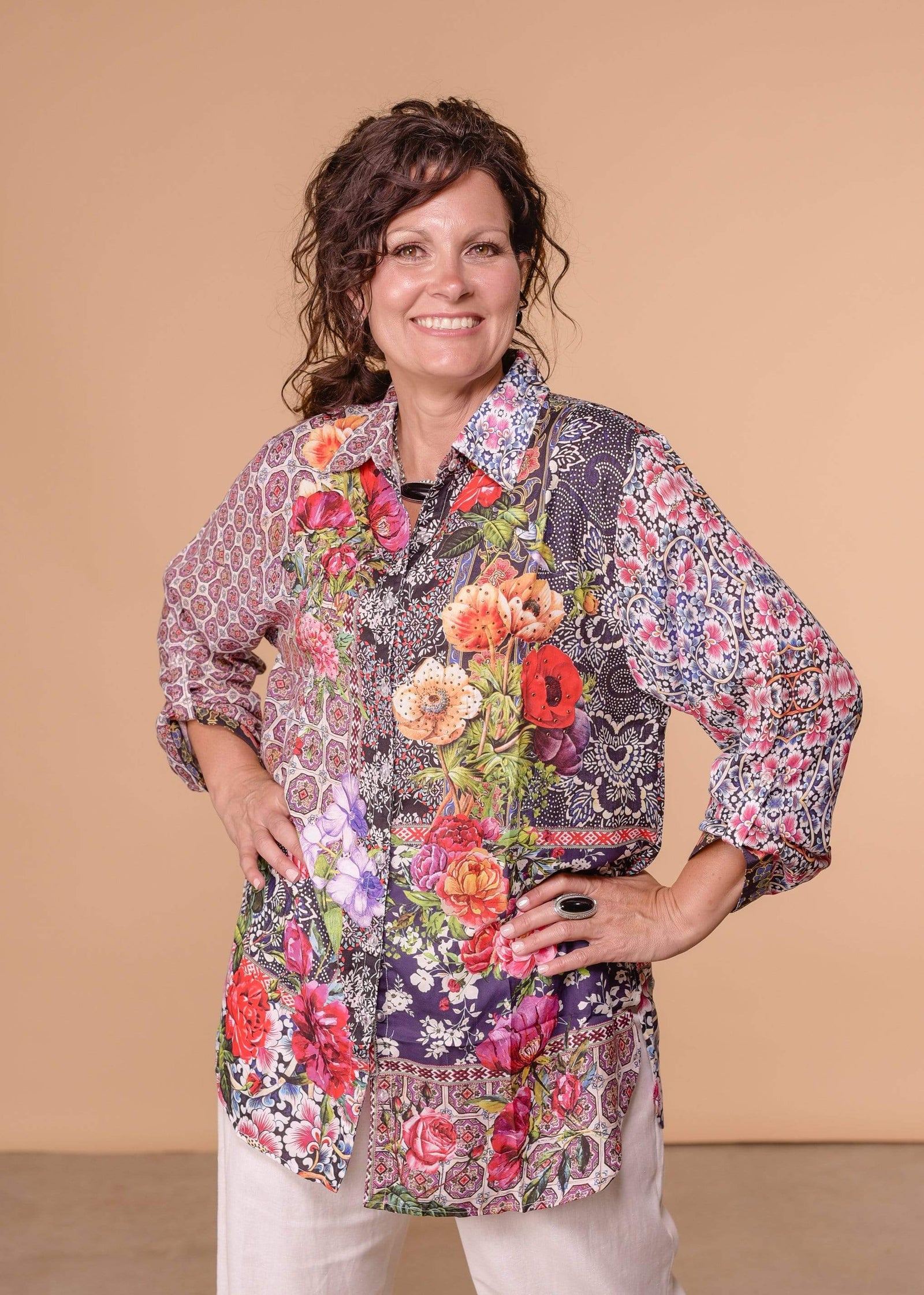 Accessorize In Style Dressy AIS Collared Blouse - Purple Floral