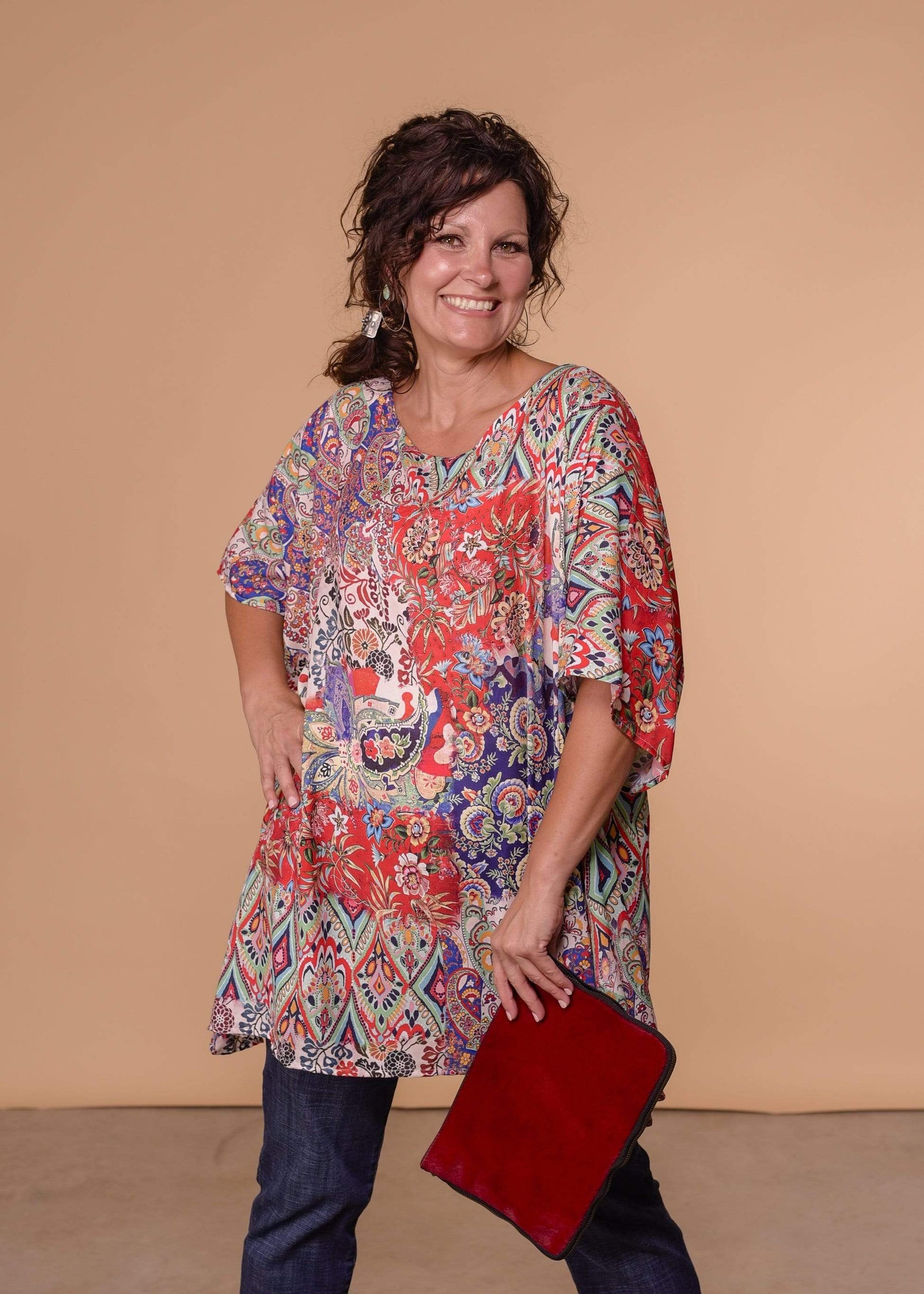 Accessorize In Style Dressy AIS Scoop Neck Blouse - Red