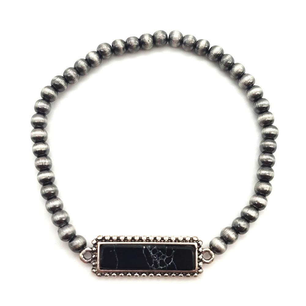 Accessorize In Style Fashion Bracelets Fashion Navajo Pearl Stretch Bracelet with Black Stone