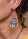 Leather Teardrop Sombrero Wearings Cactus Earrings - Orange/Turquoise/Brown