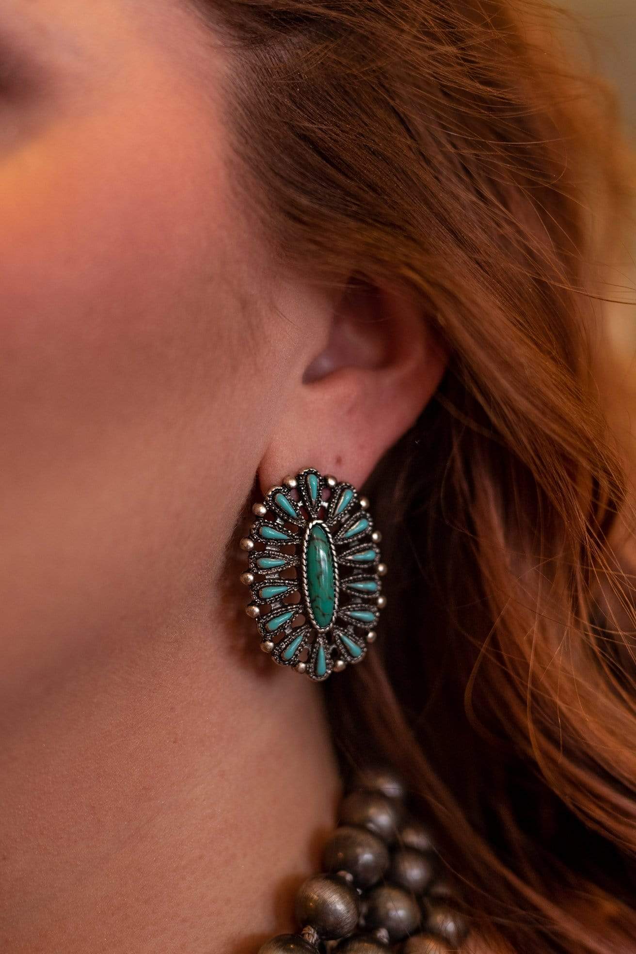 Turquoise Cluster Oval Fashion Earrings