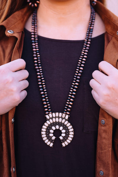 Accessorize In Style Fashion Necklaces Fashion 2 Strand Navajo Pearls with Large Naja - Copper / White