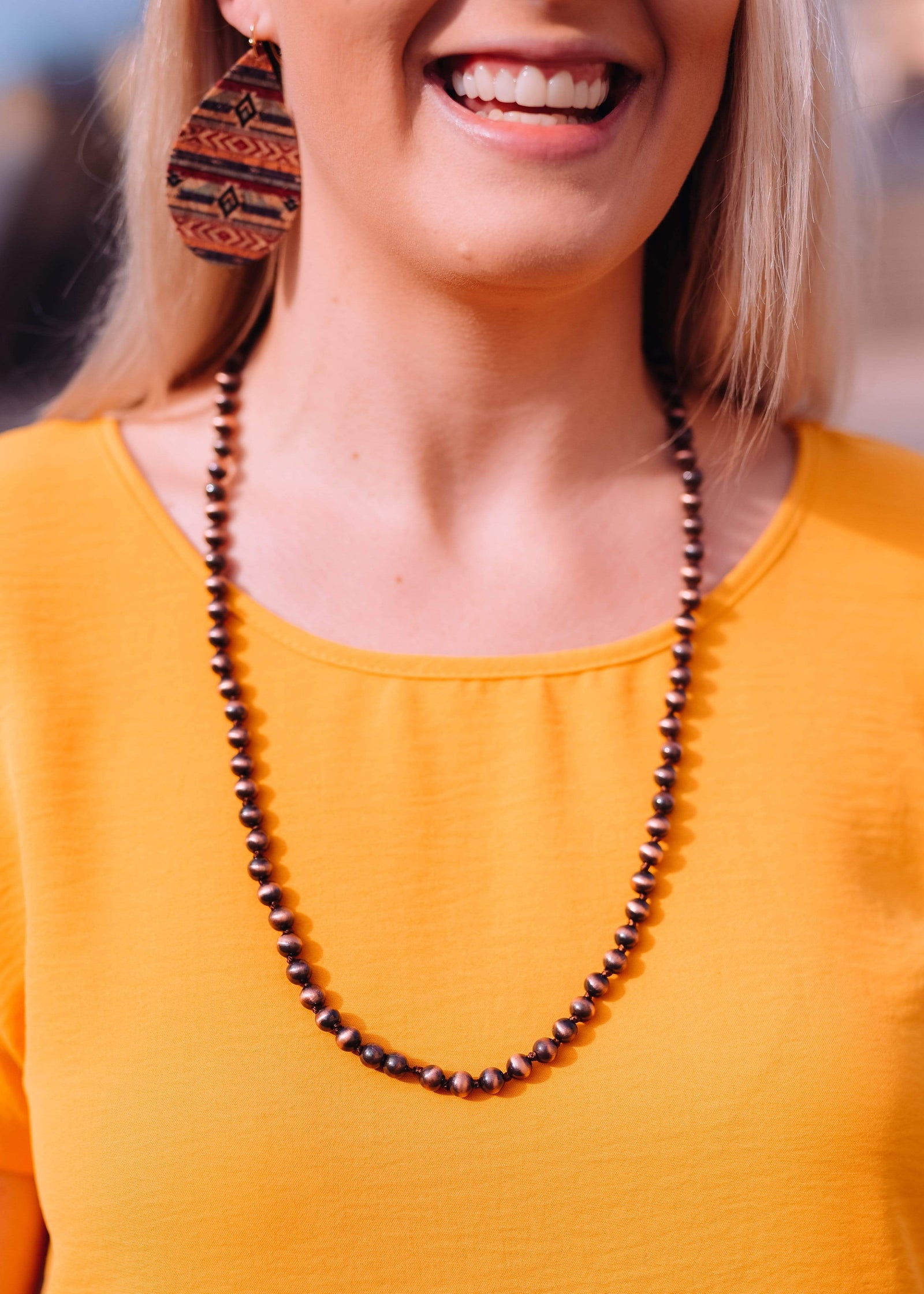 Accessorize In Style Fashion Necklaces Fashion Single Strand Navajo Pearls - Copper 28”