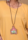 Leather Cow Ear Tag Necklace - Sunset Cactus