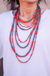 Accessorize In Style Fashion Necklaces Navajo Pearl 7 Strand Graduated Fashion Necklace - Silver/Red