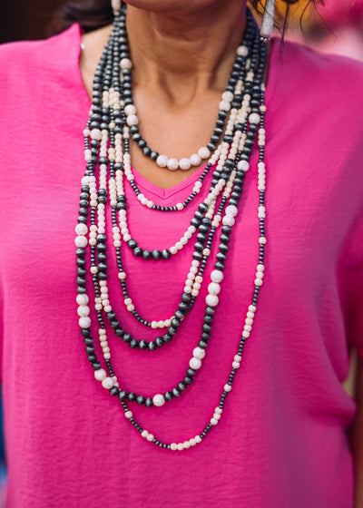 Accessorize In Style Fashion Necklaces Navajo Pearl 7 Strand Graduated Fashion Necklace - Silver/White