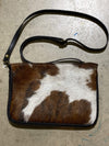 Accessorize In Style Handbags Cowhide Crossbody Zipper Accent Purse - Brindle and White