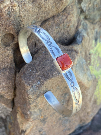 Accessorize In Style Sterling Bracelets B Sunset Sterling & Red Spiny Cuff