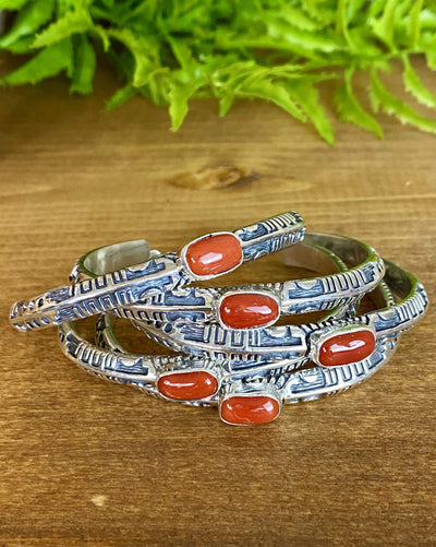 Accessorize In Style Sterling Bracelets Brenda Slim Oval Red Coral Cuff