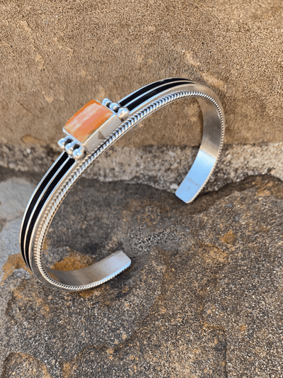 Accessorize In Style Sterling Bracelets Delora Spiny 3 Line Sterling Cuff - Orange