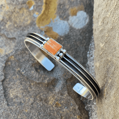 Accessorize In Style Sterling Bracelets Delora Spiny 3 Line Sterling Cuff - Orange