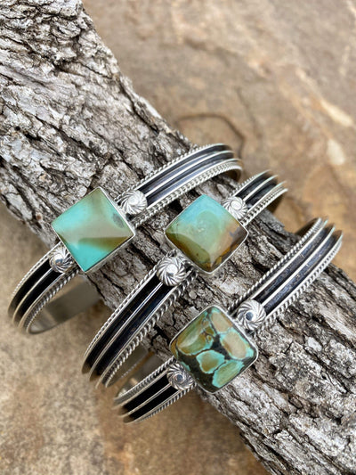 Accessorize In Style Sterling Bracelets Eleanor Square Turquoise 3 Line Sterling Cuff