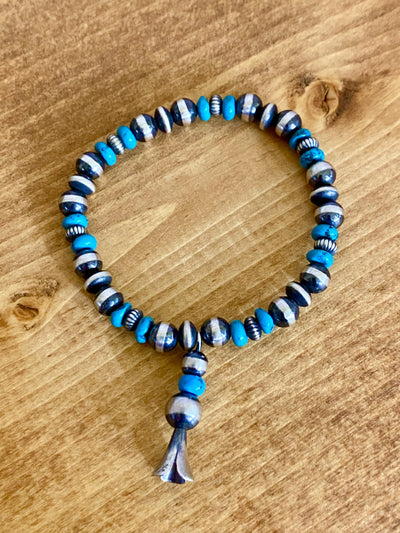 Accessorize In Style Sterling Bracelets Sandy Turquoise Flute Blossom Navajo Stretch Bracelet
