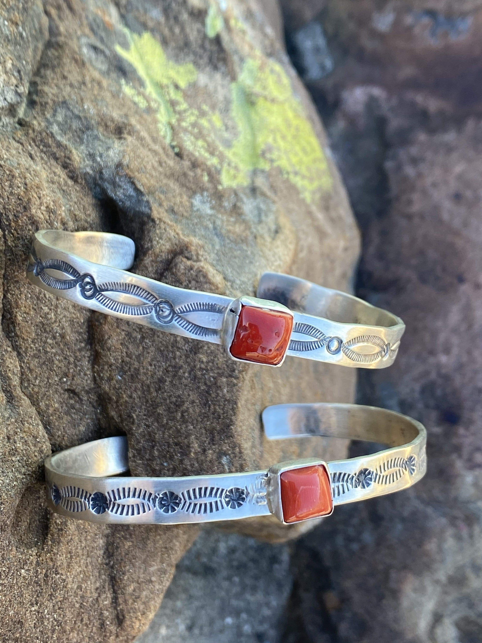 Accessorize In Style Sterling Bracelets Sunset Sterling & Red Coral Cuff