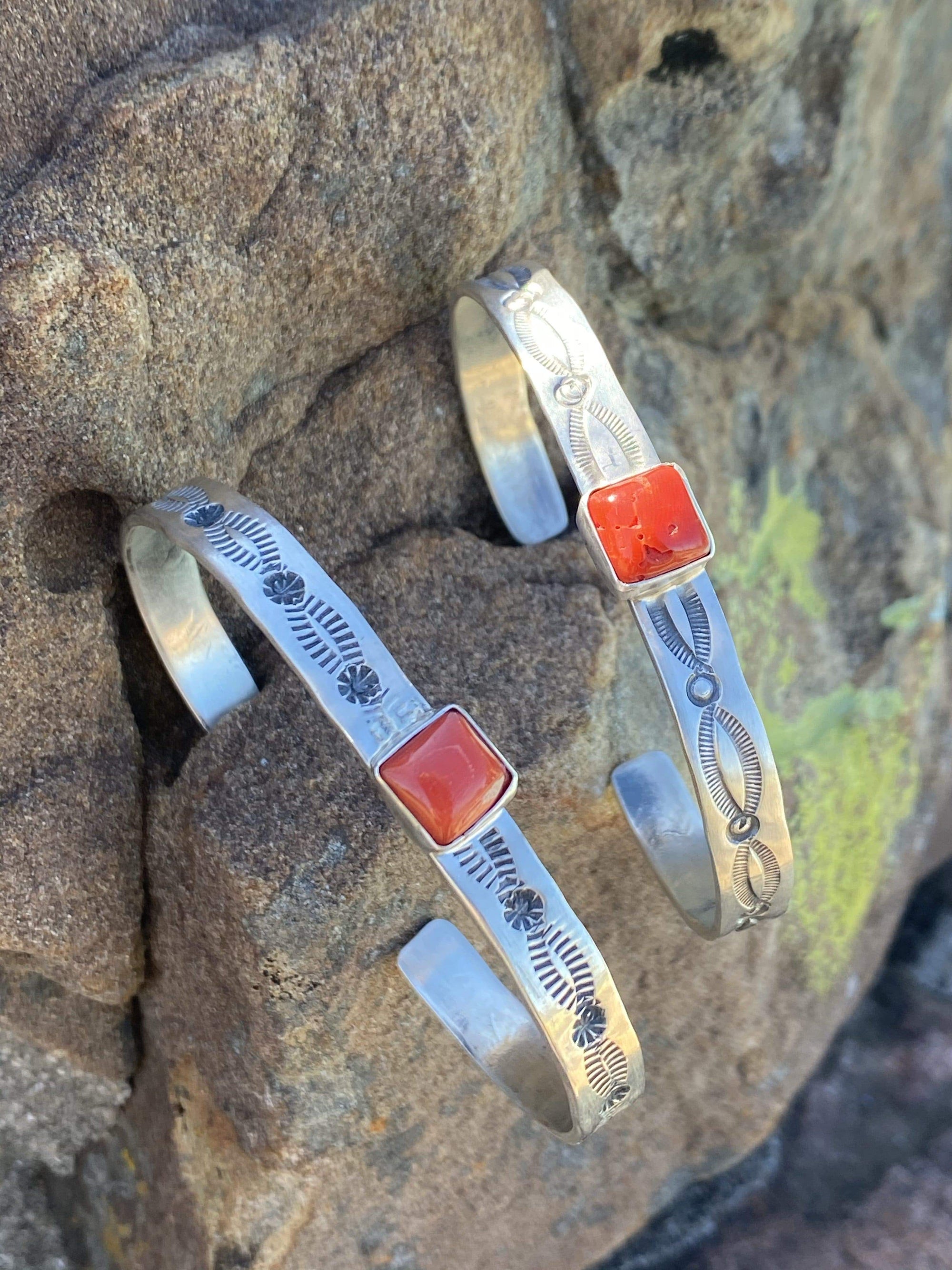 Accessorize In Style Sterling Bracelets Sunset Sterling & Red Coral Cuff