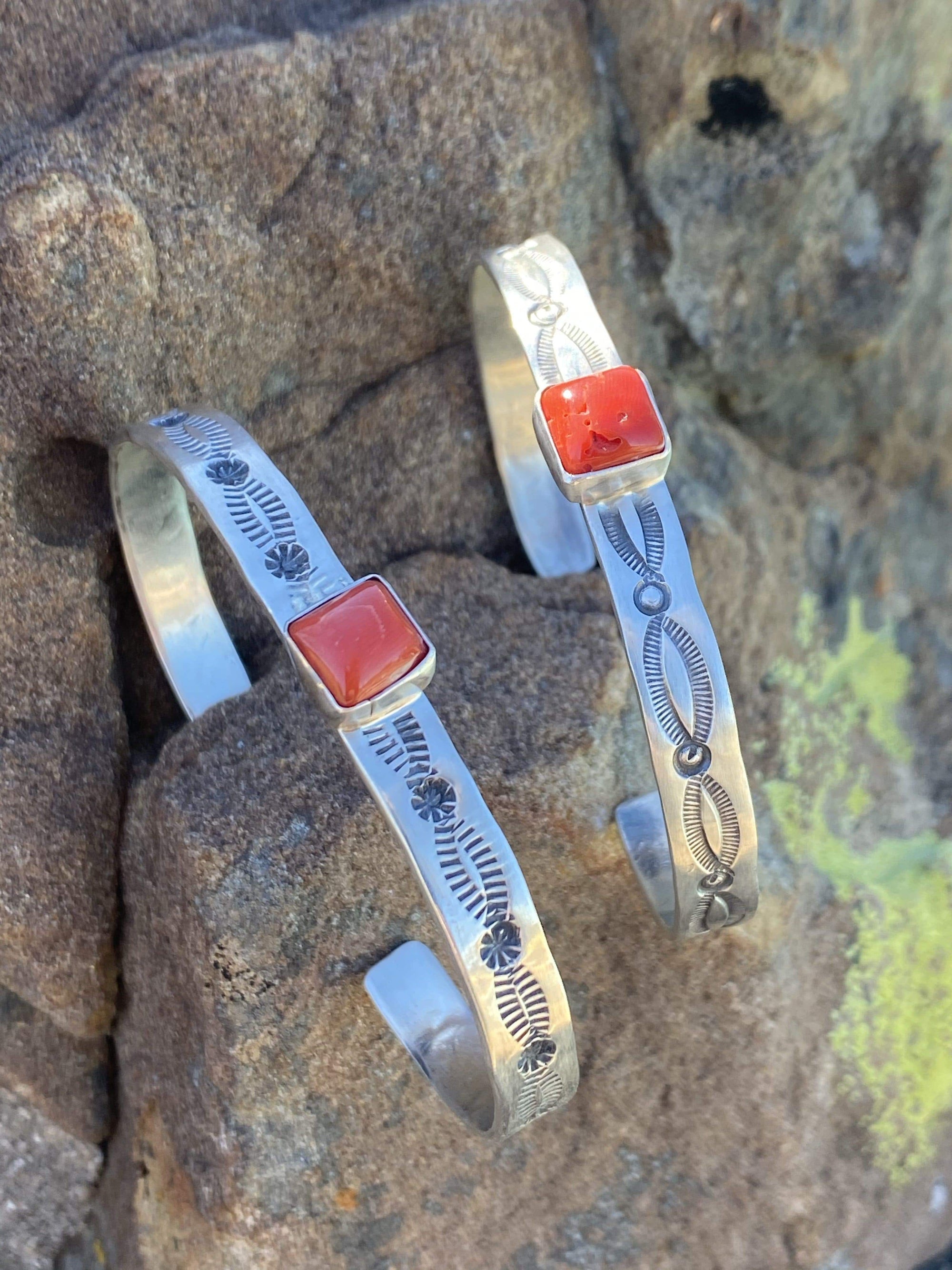 Accessorize In Style Sterling Bracelets Sunset Sterling & Red Coral Cuff