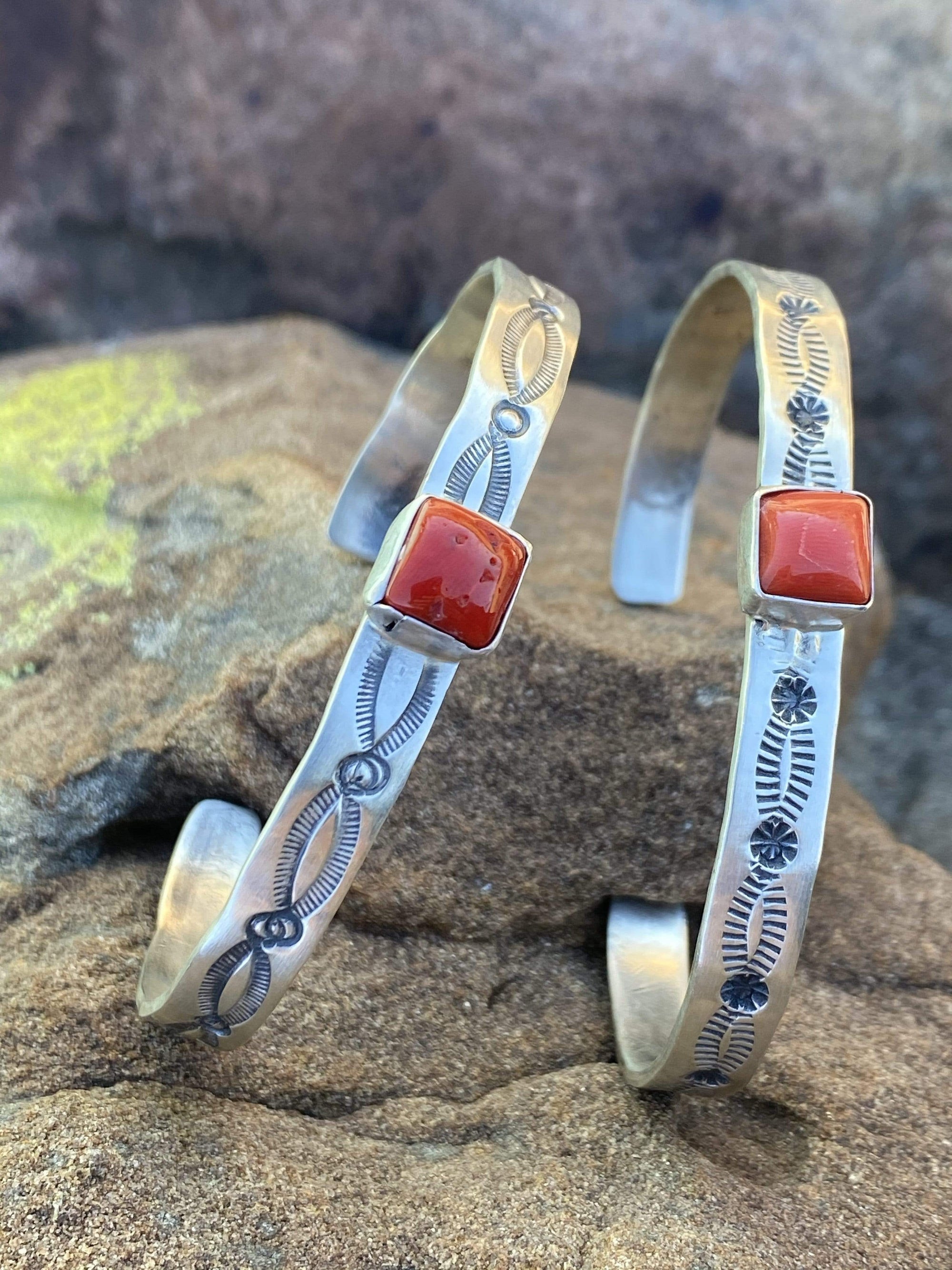 Accessorize In Style Sterling Bracelets Sunset Sterling & Red Coral Cuff