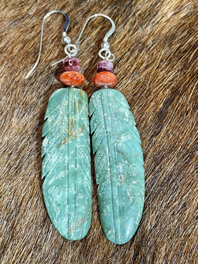 Accessorize In Style Sterling Earrings B Ciara Carved Feather Turquoise Earrings