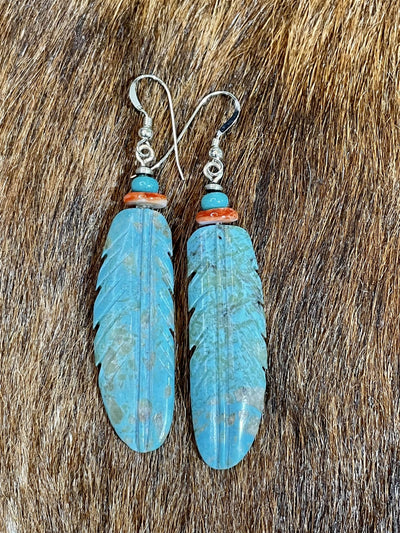 Accessorize In Style Sterling Earrings C Ciara Carved Feather Turquoise Earrings