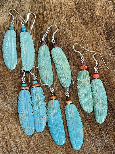 Accessorize In Style Sterling Earrings Ciara Carved Feather Turquoise Earrings