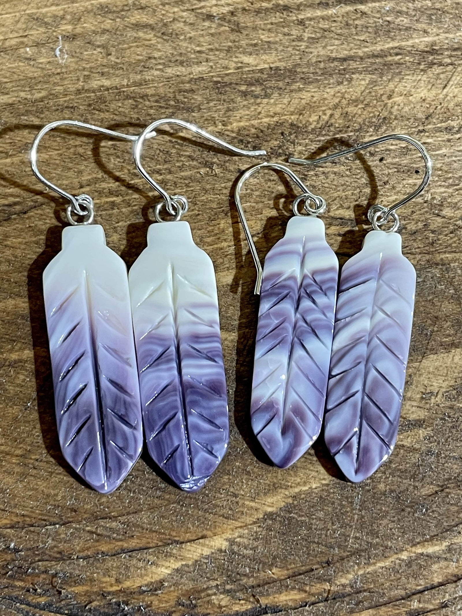 Accessorize In Style Sterling Earrings Darla Purple & White Carved Feather Earrings