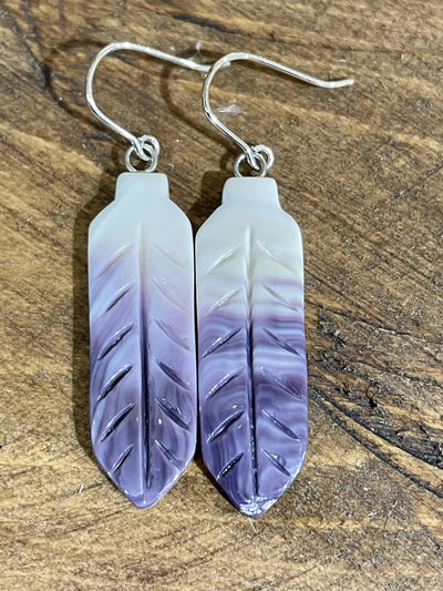Darla Purple & White Carved Feather Earrings