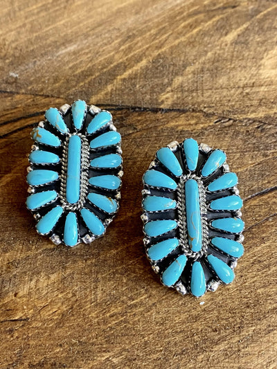 Accessorize In Style Sterling Earrings Kayla Thin Oval Framed Turquoise Cluster Earrings