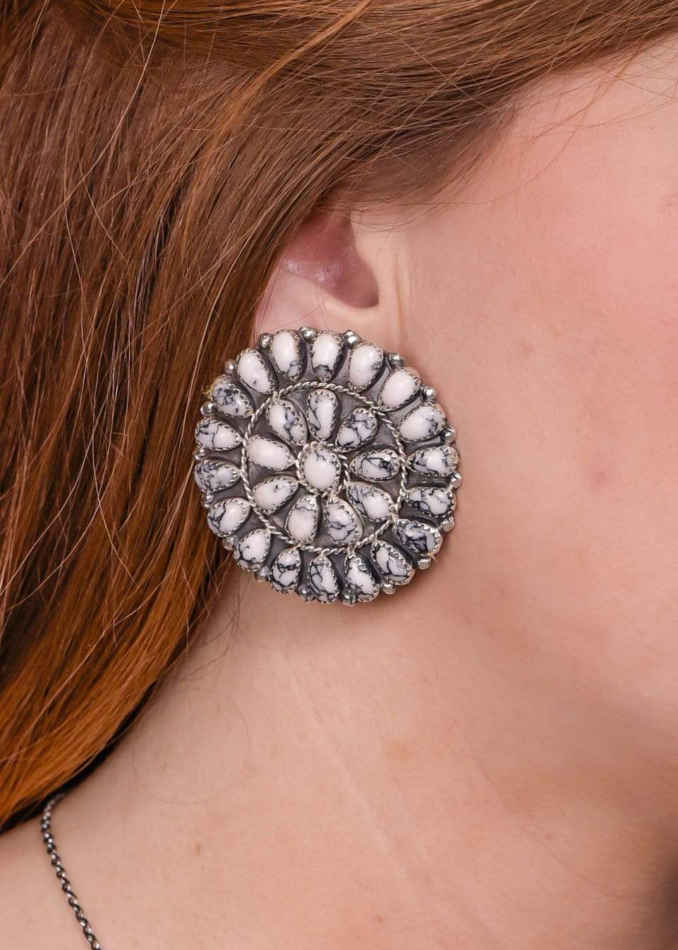Sterling Silver 2" Zuni Cluster Post Earrings - White