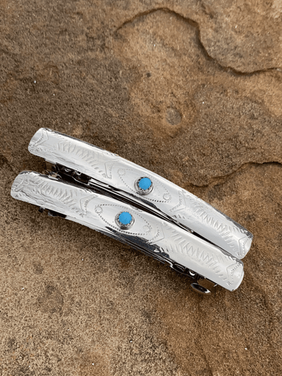 Accessorize In Style Sterling Hair Accessories Colby Stamped Sterling Turquoise Dot Rectangle Barrettes