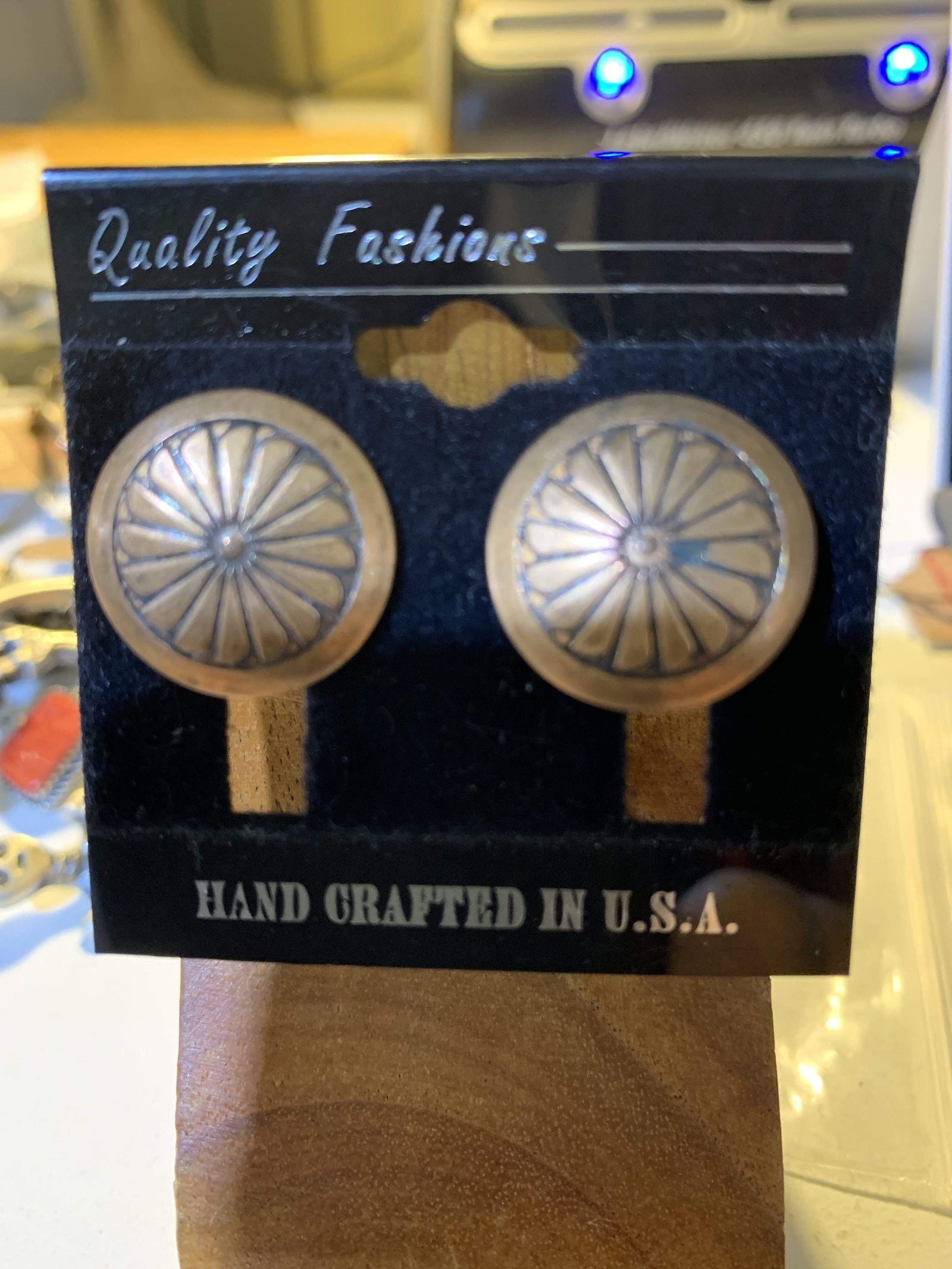 Accessorize In Style Sterling Hair Accessories USA Made Copper Concho Earrings