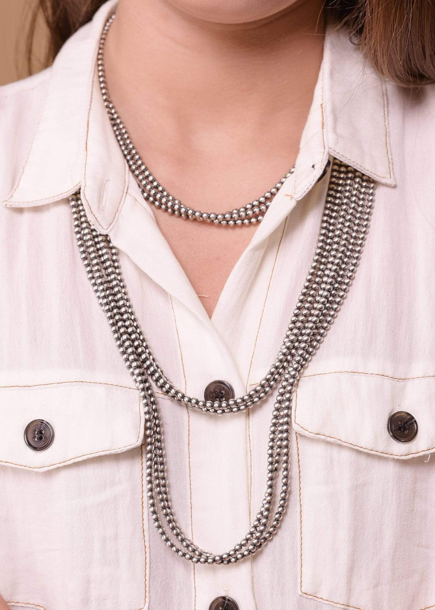Accessorize In Style Sterling Navajo Pearls 4 mm Navajo Pearl 3 Strand Necklace - 18" - 30"