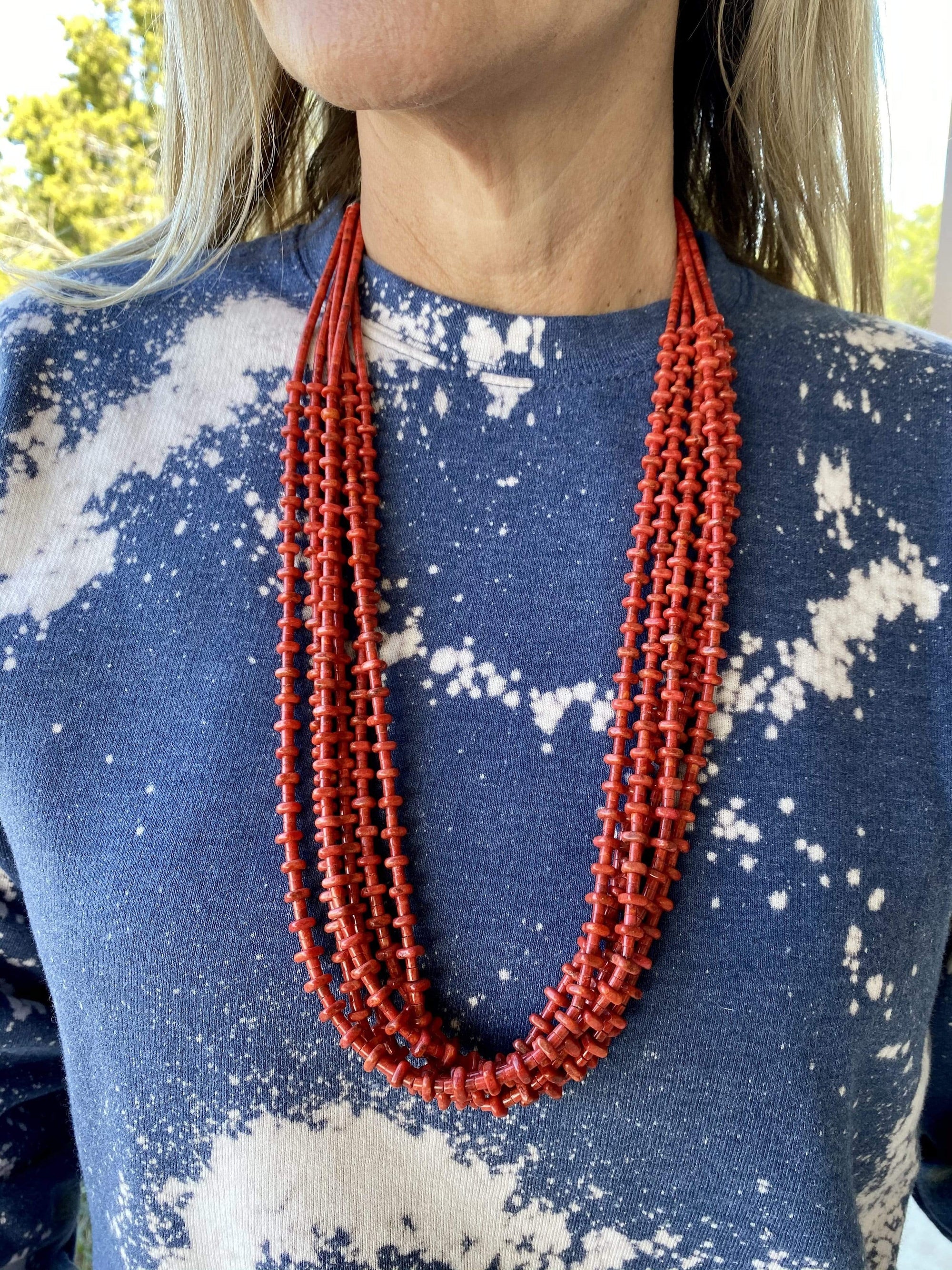 Accessorize In Style Sterling Necklaces Sponge Coral 6 Strand Necklace Set