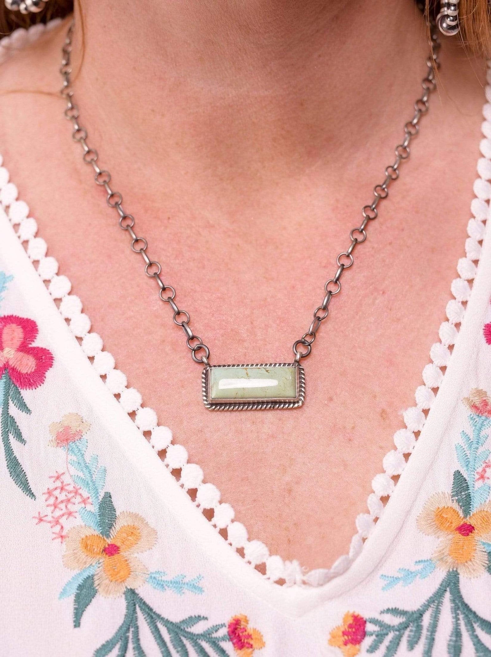 Accessorize In Style Sterling Necklaces Turquoise Bar Necklace - Large