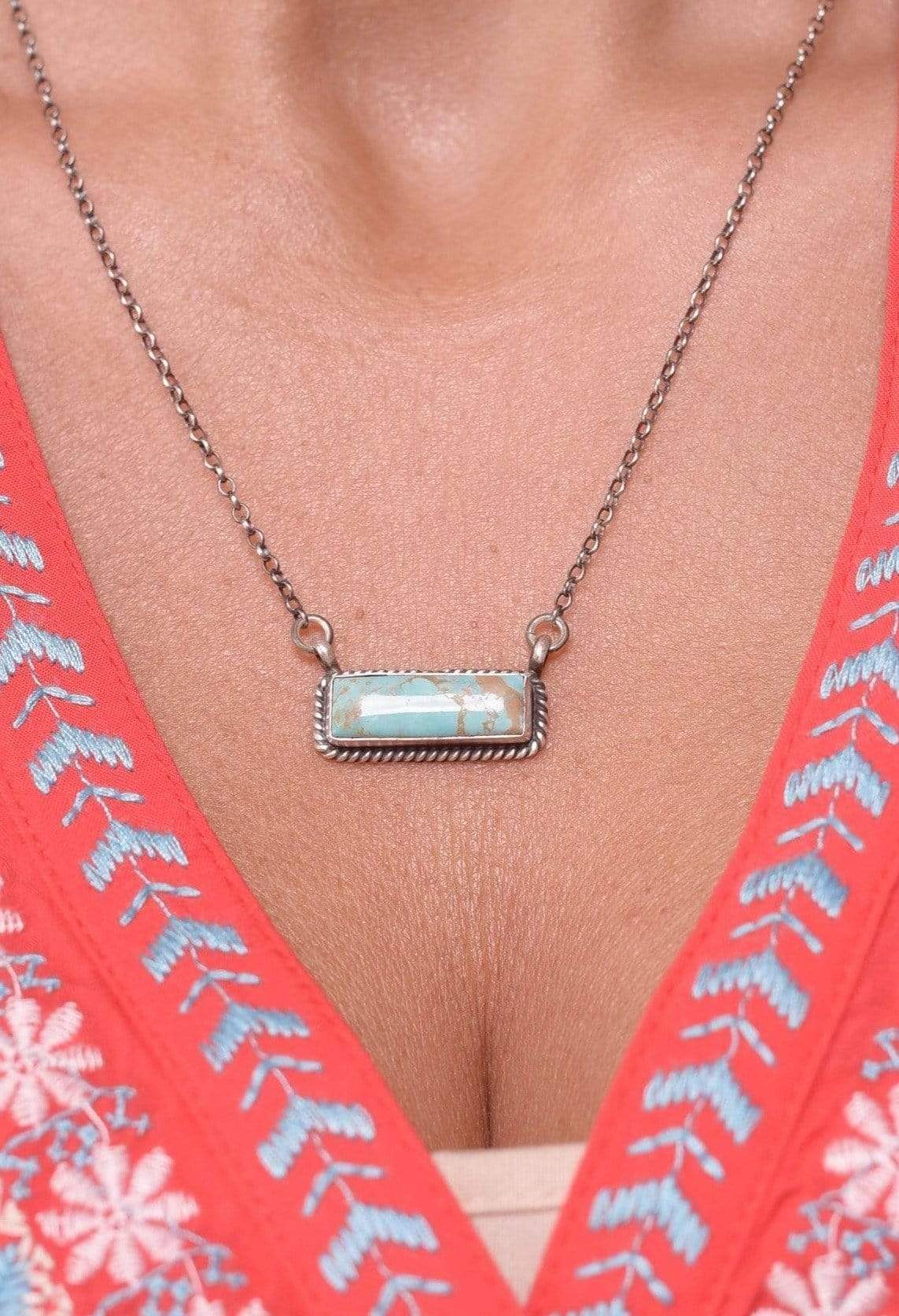 Accessorize In Style Sterling Necklaces Turquoise Bar Necklace - Small