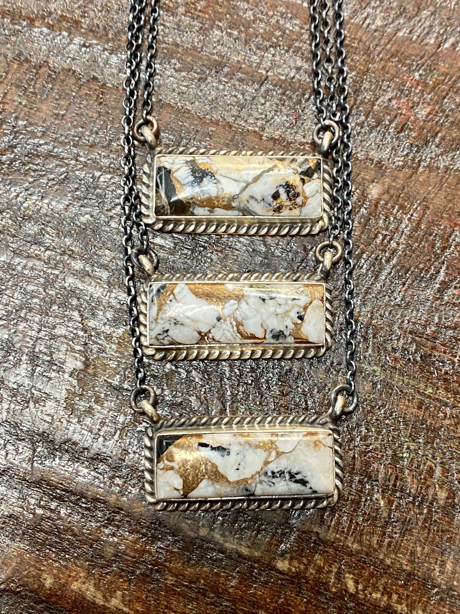 Accessorize In Style Sterling Necklaces White Buffalo And Bronze Mix Bar Necklace - Large