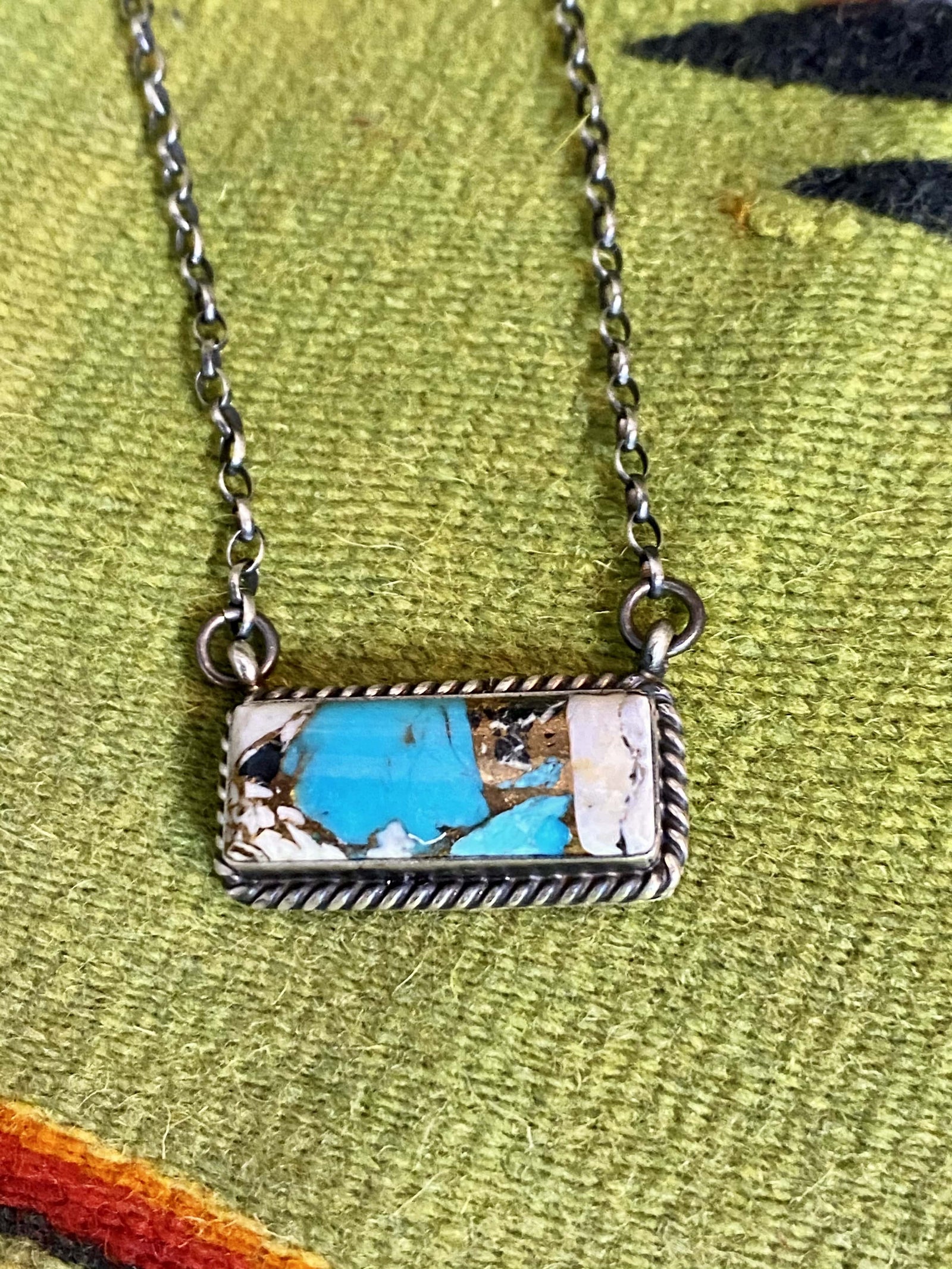Accessorize In Style Sterling Necklaces White Buffalo & Turquoise Mix Bar Necklace - Large
