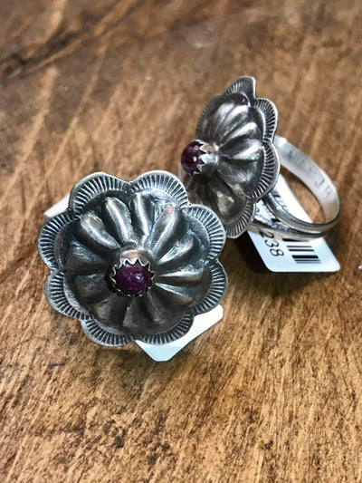 Accessorize In Style Sterling Rings April Round Sterling Concho Ring With Purple Accent