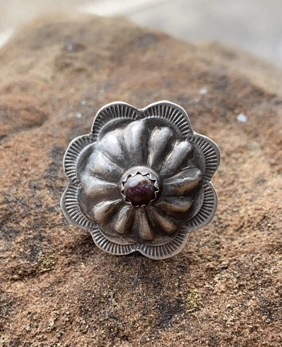 Accessorize In Style Sterling Rings April Round Sterling Concho Ring With Purple Accent