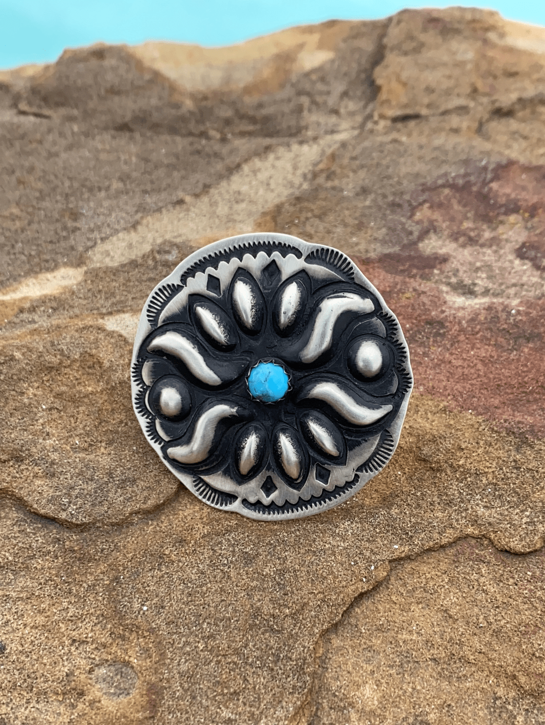 Accessorize In Style Sterling Rings B Cora Sterling Concho & Turquoise Ring - 8