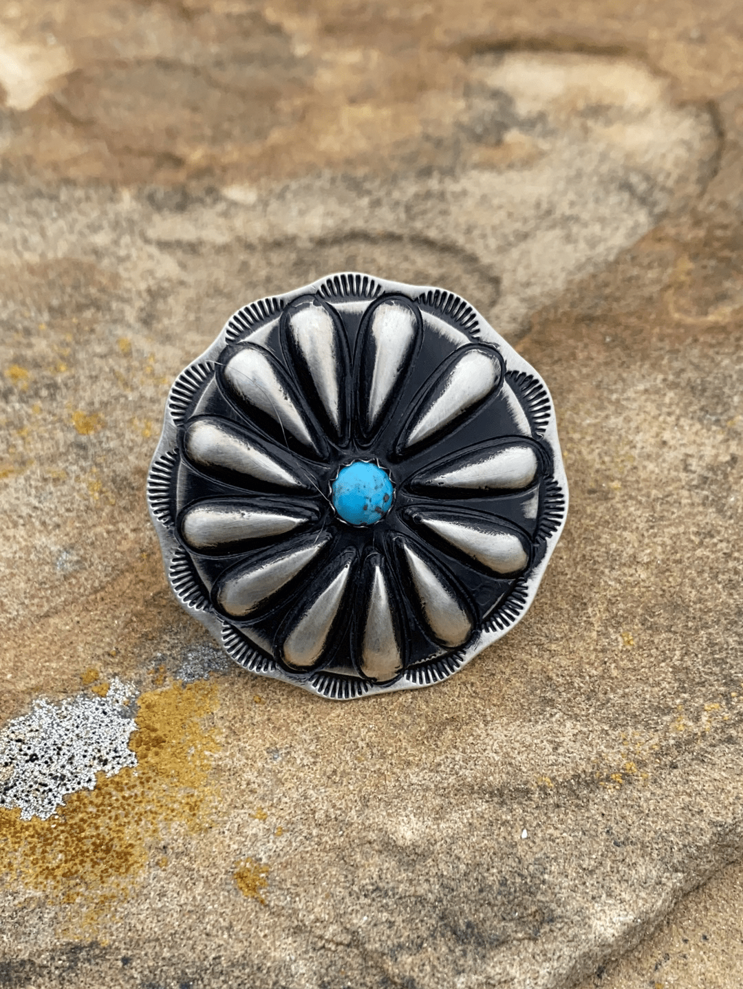 Accessorize In Style Sterling Rings B Cora Sterling Concho & Turquoise Ring - 8.5