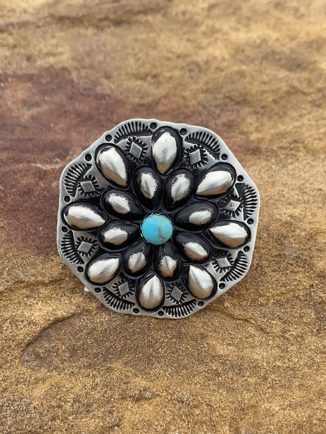 Accessorize In Style Sterling Rings C Cora Sterling Concho & Turquoise Ring - 8