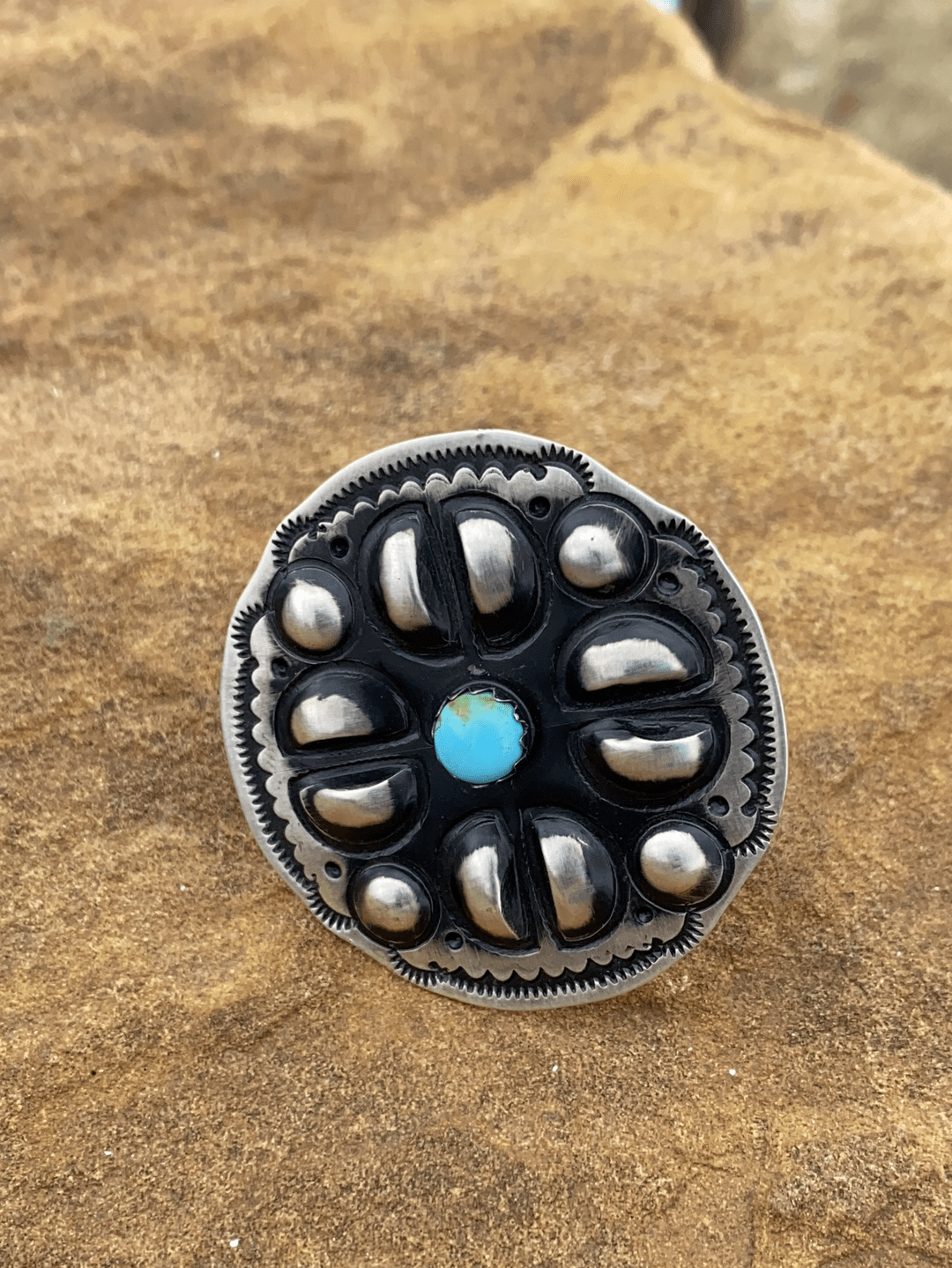 Accessorize In Style Sterling Rings D Cora Sterling Concho & Turquoise Ring - 8