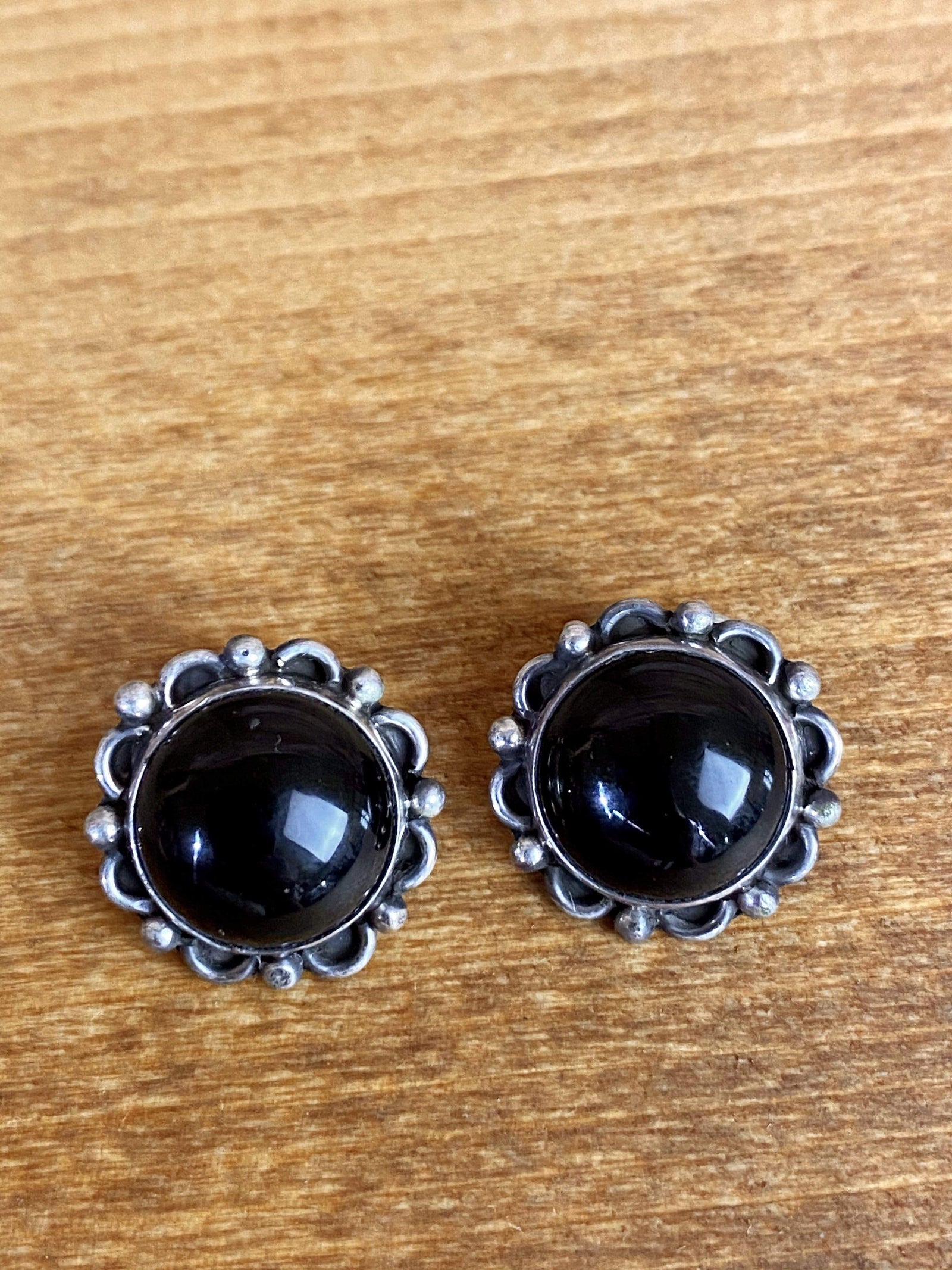 Onyx & Sterling Silver Clip Earrings