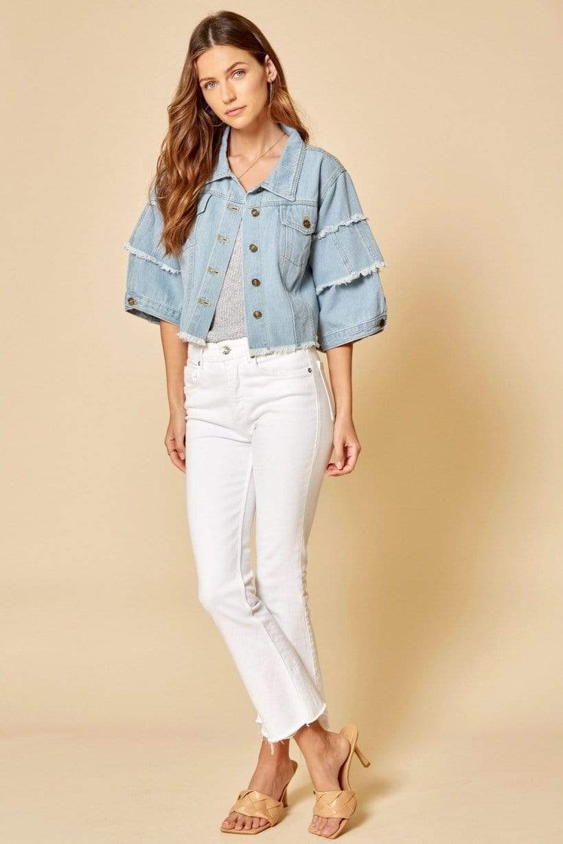 Tiered Bell Sleeve Denim Jacket