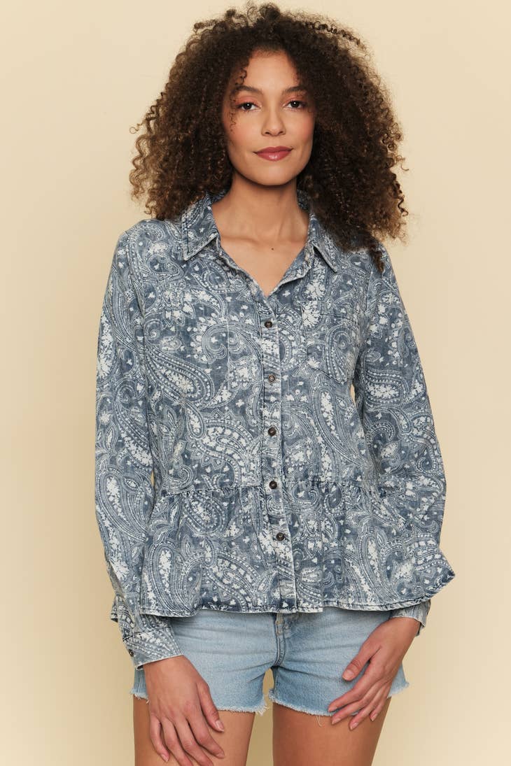 Bandana Denim Ruffled Shirt