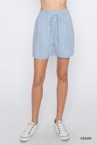 Cotton Bleu Shorts Cotton Striped Smocking Waist Detailed Shorts - Denim