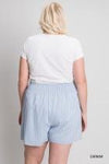 Cotton Bleu Shorts Cotton Striped Smocking Waist Detailed Shorts - Denim