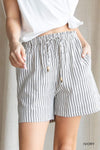 Cotton Bleu Shorts Soft Linen Blend Striped Shorts - Ivory